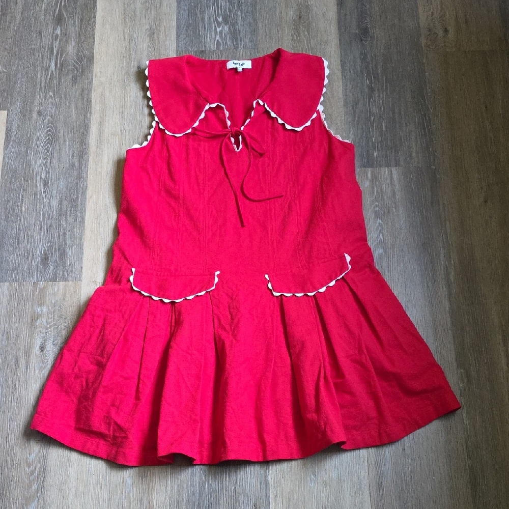 JacquieThe Label Red Sleeveless Mini Dress with Scalloped Trim